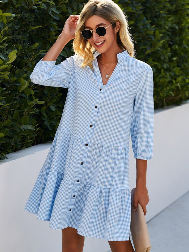 Women's Button-Front Midi Dress – Mid-Length Sleeves