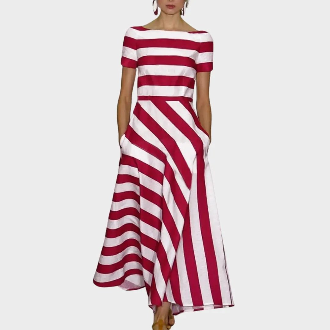 Women's Striped Maxi Dress with Side Pockets by Bellmaren