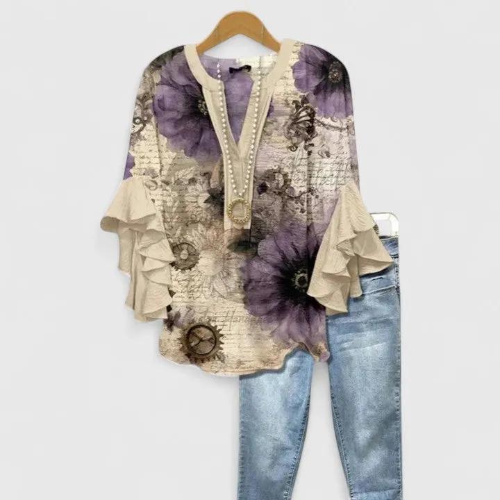Althea | Elegant Ruffle Sleeve Floral Blouse by My Store