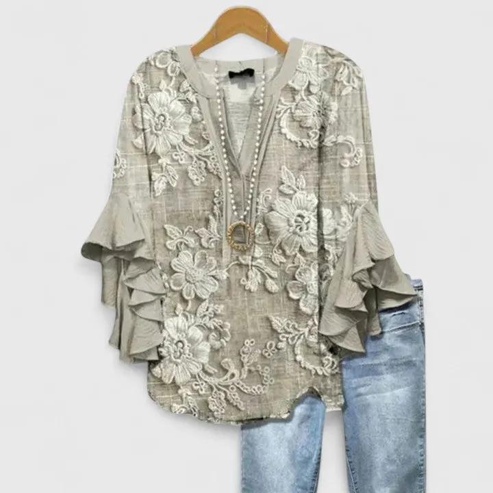 Althea | Elegant Ruffle Sleeve Floral Blouse by My Store