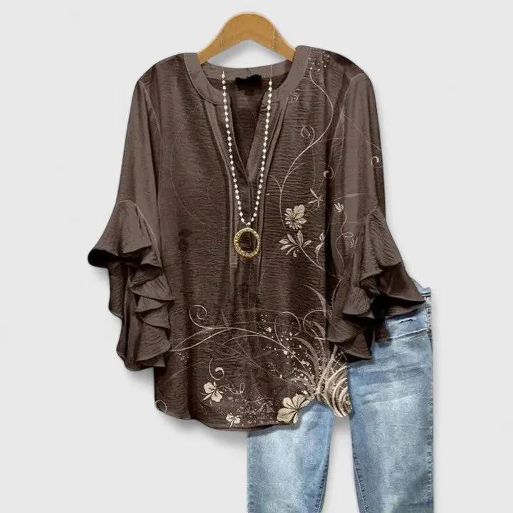 Althea | Elegant Ruffle Sleeve Floral Blouse by My Store