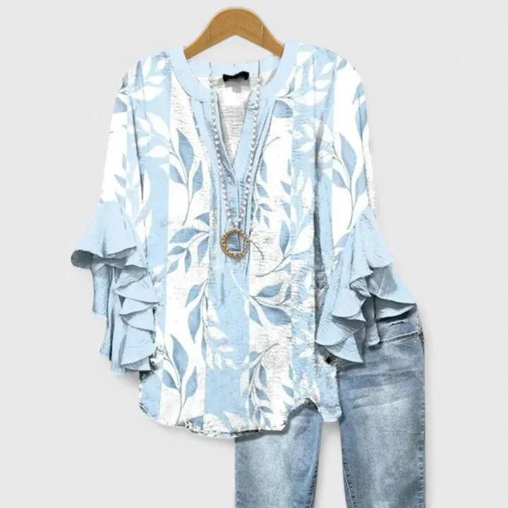 Althea | Elegant Ruffle Sleeve Floral Blouse by My Store
