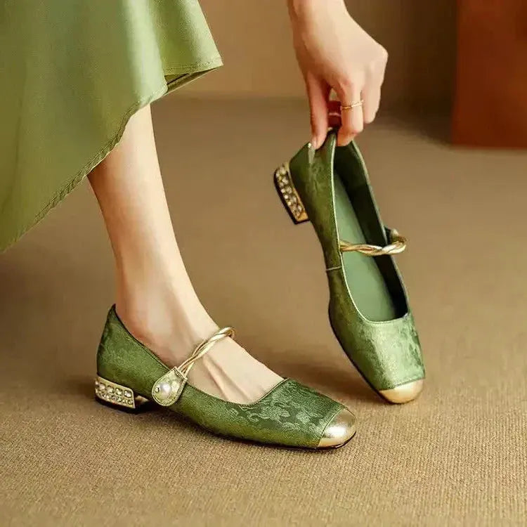 Camille | Vintage Braided Pearl Strap Shoes by My Store