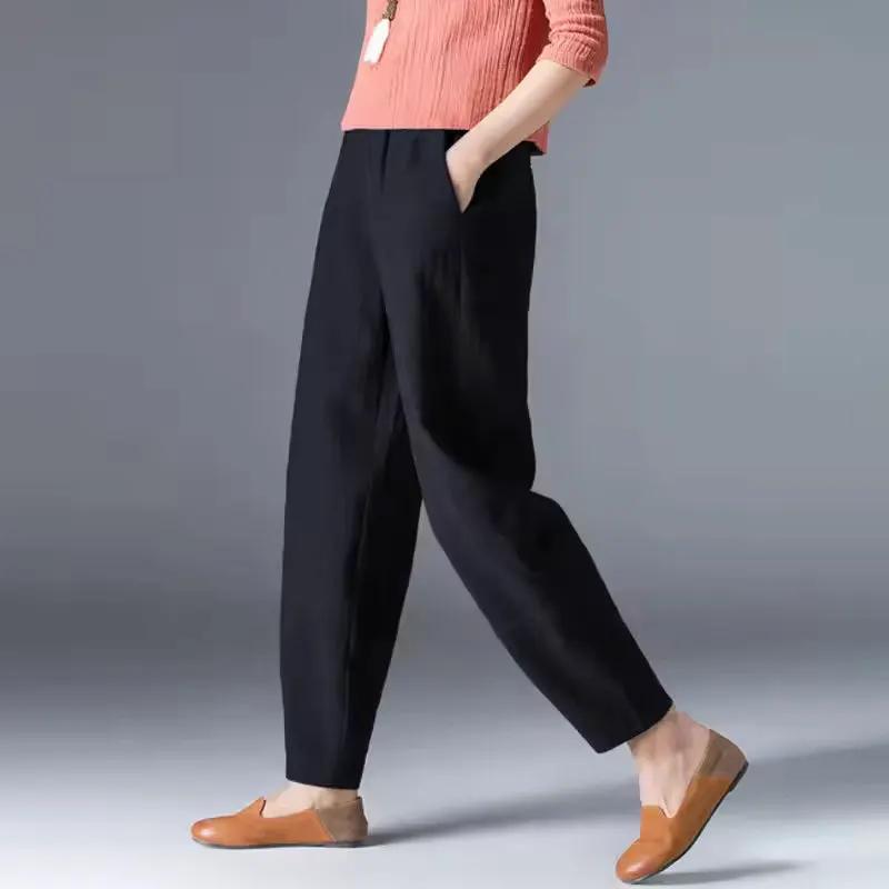 Women's Relaxed Tapered Trousers Elastic Waist by My Store