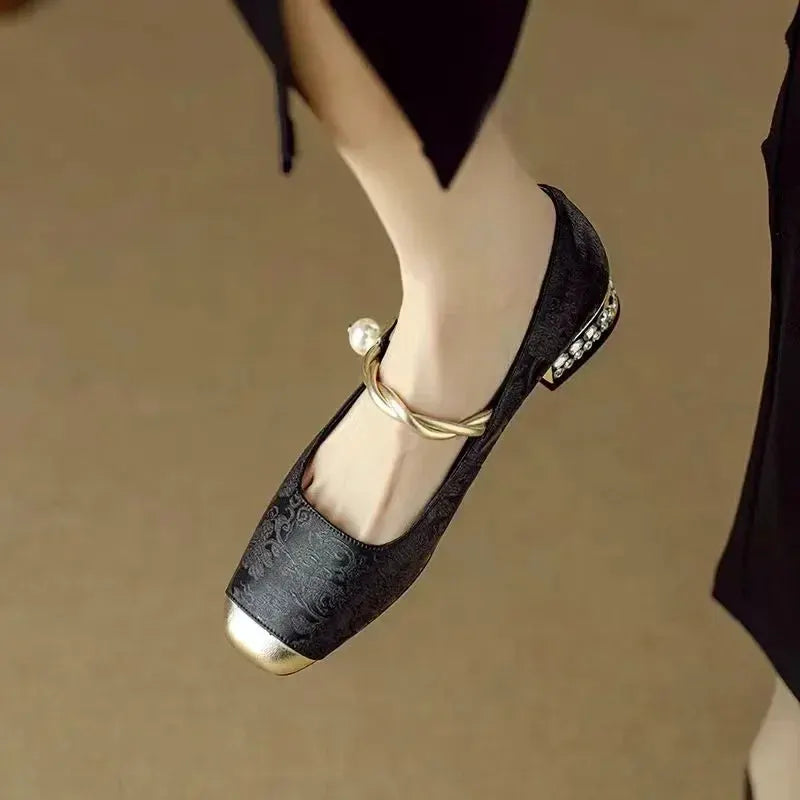 Camille | Vintage Braided Pearl Strap Shoes by My Store
