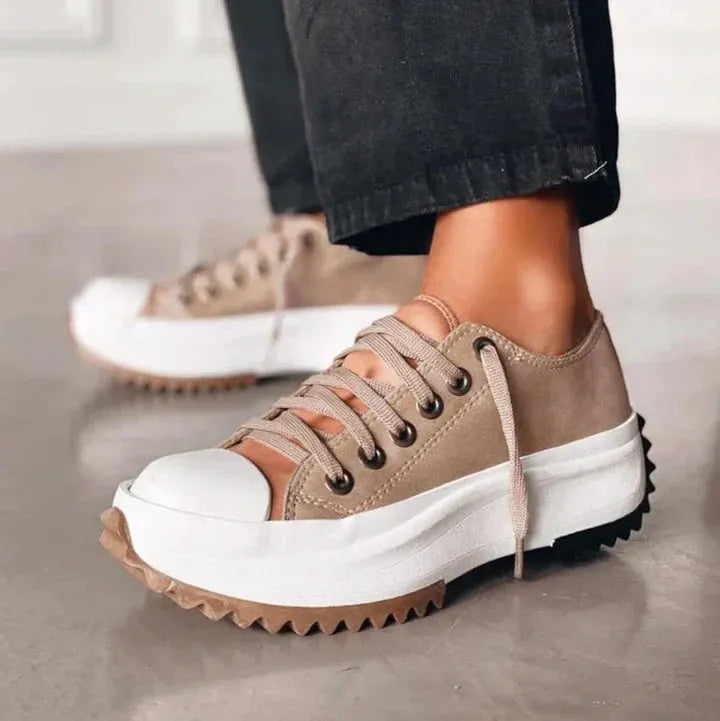 Women's Canvas Platform Trainers – Star Detail, Cushioned Sole