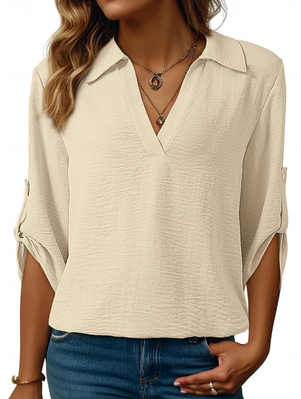 Women's Relaxed V-Neck Blouse for Smart-Casual Occasion by Bellmaren