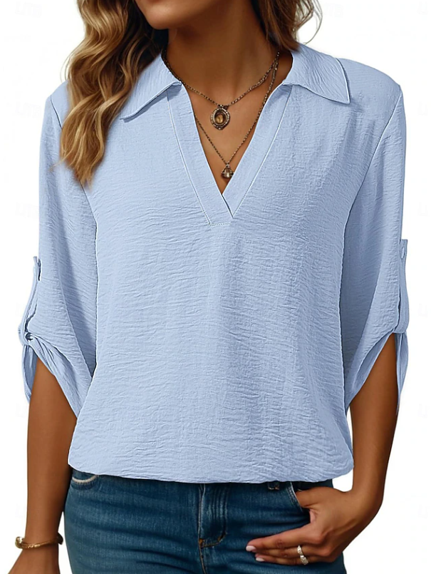 Women's Relaxed V-Neck Blouse for Smart-Casual Occasion by Bellmaren