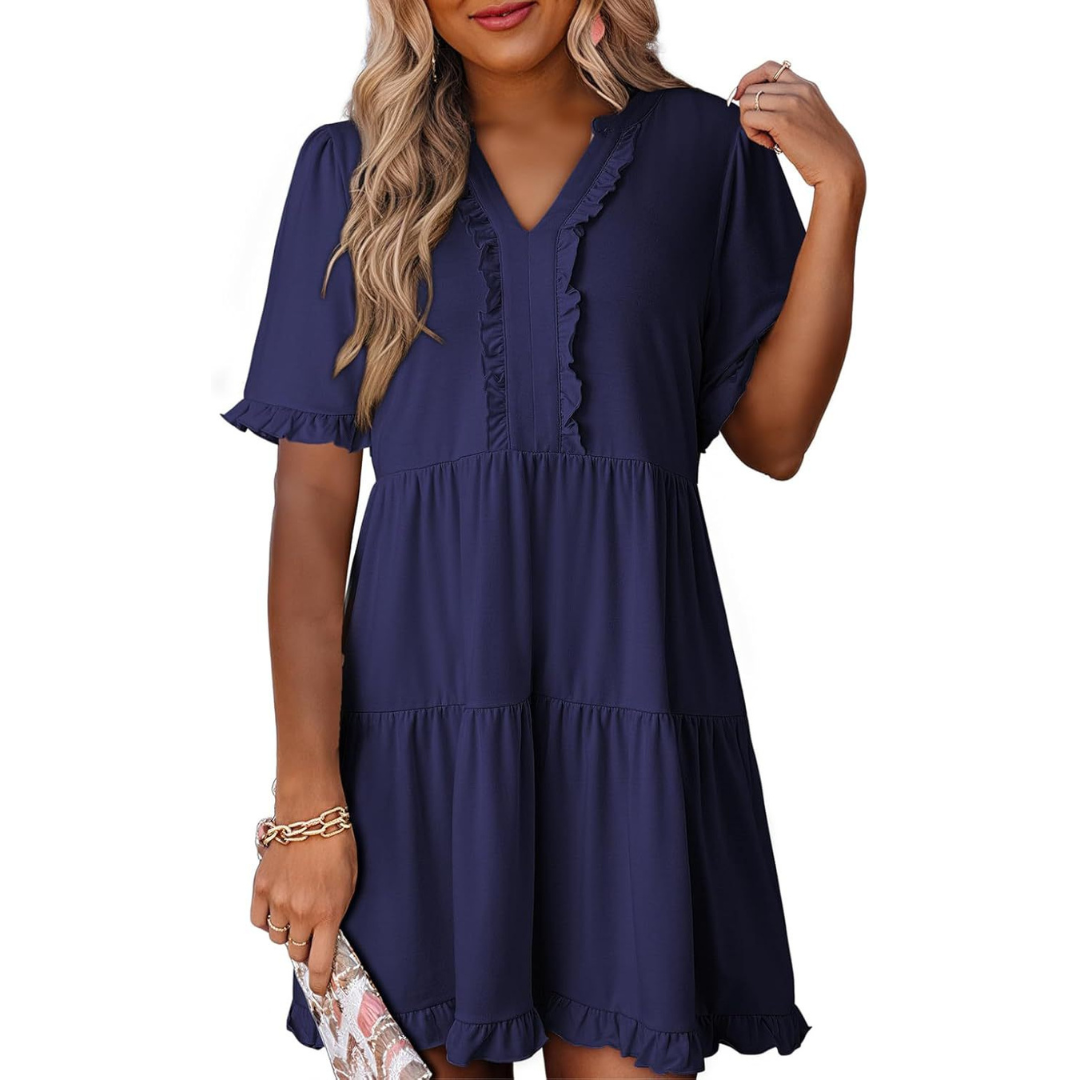Shiela | Casual V-Neck Mini Dress by My Store
