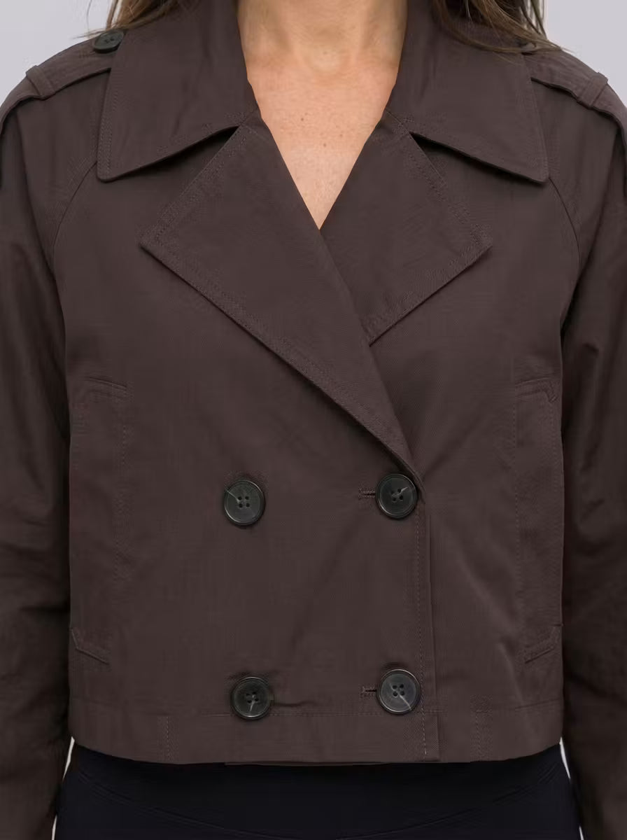 Women's Cropped Trench Coat – Double-Breasted Front & Side Pockets