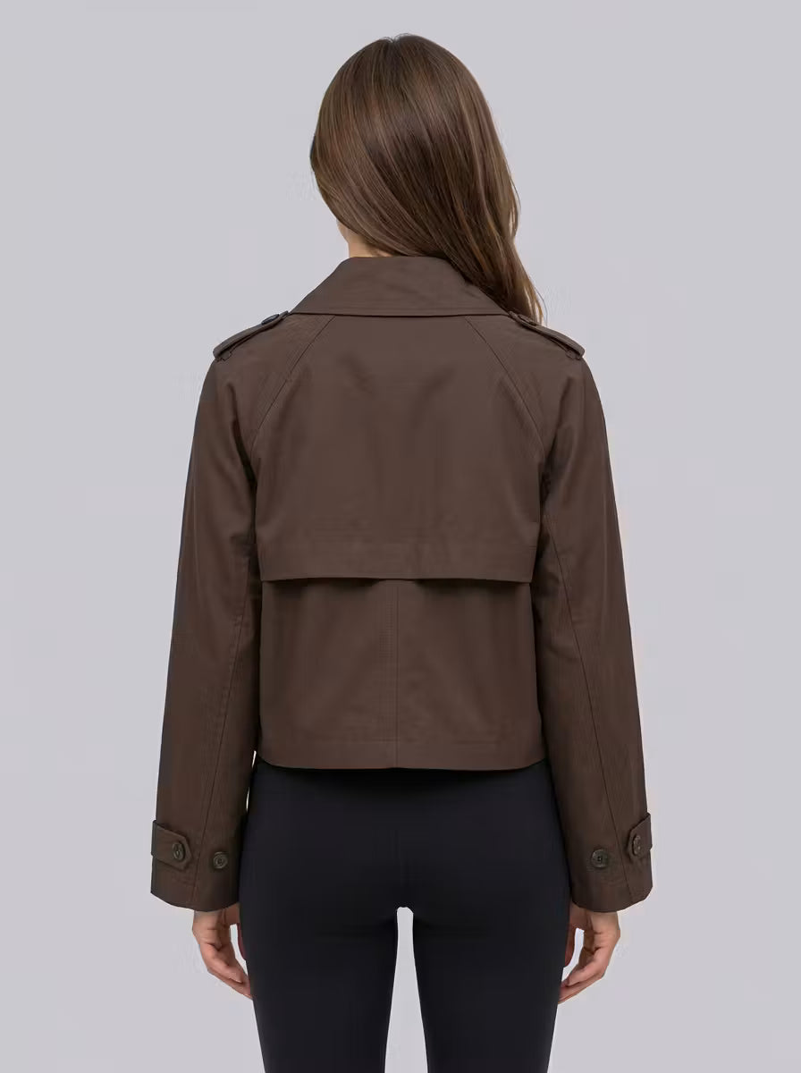 Women's Cropped Trench Coat – Double-Breasted Front & Side Pockets