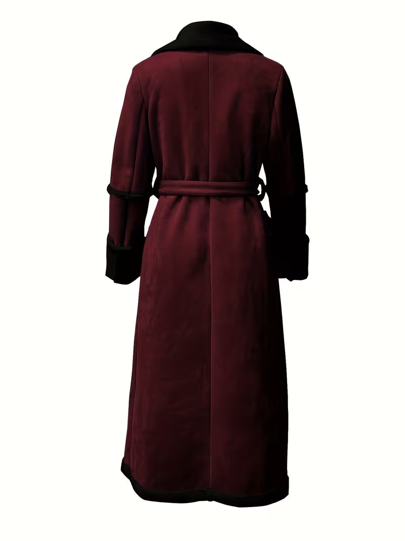 Women's Long Winter Coat – Fleece Lining & Belted Waist
