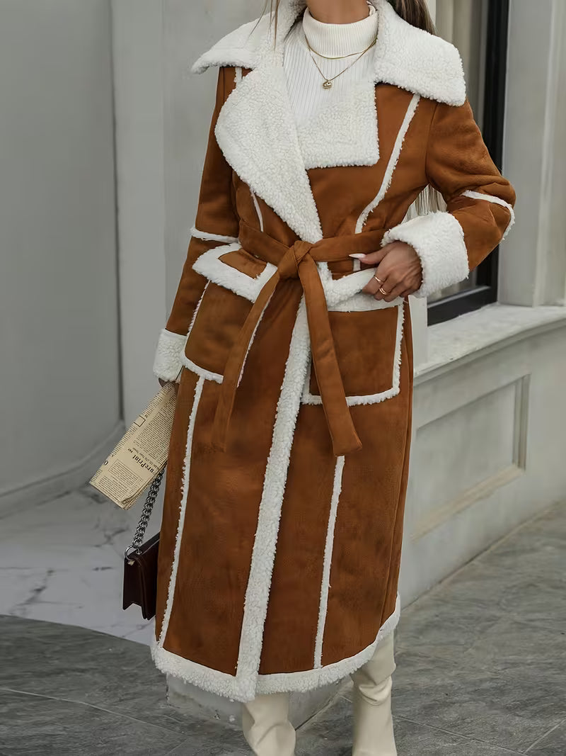 Women's Long Winter Coat – Fleece Lining & Belted Waist