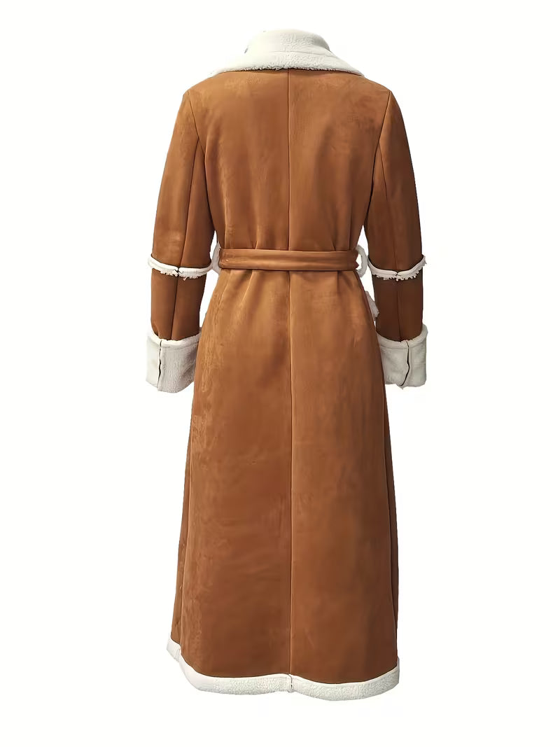 Women's Long Winter Coat – Fleece Lining & Belted Waist