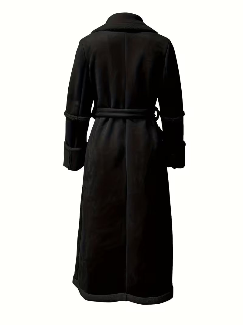 Women's Long Winter Coat – Fleece Lining & Belted Waist