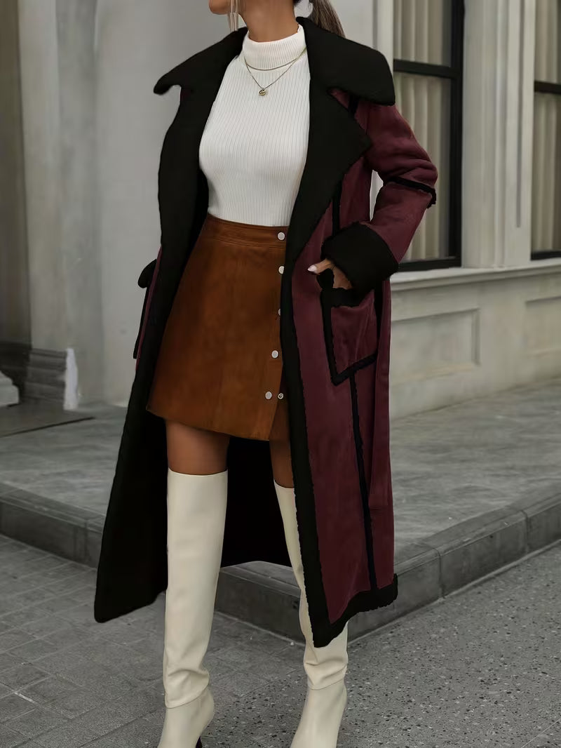 Women's Long Winter Coat – Fleece Lining & Belted Waist
