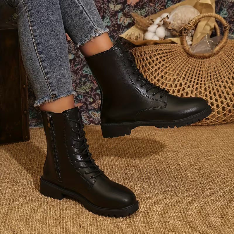 Women's Western Ankle Boots – Lace-Up Design & Chunky Low Heel