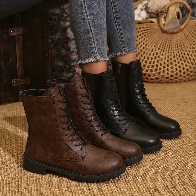 Women's Western Ankle Boots – Lace-Up Design & Chunky Low Heel
