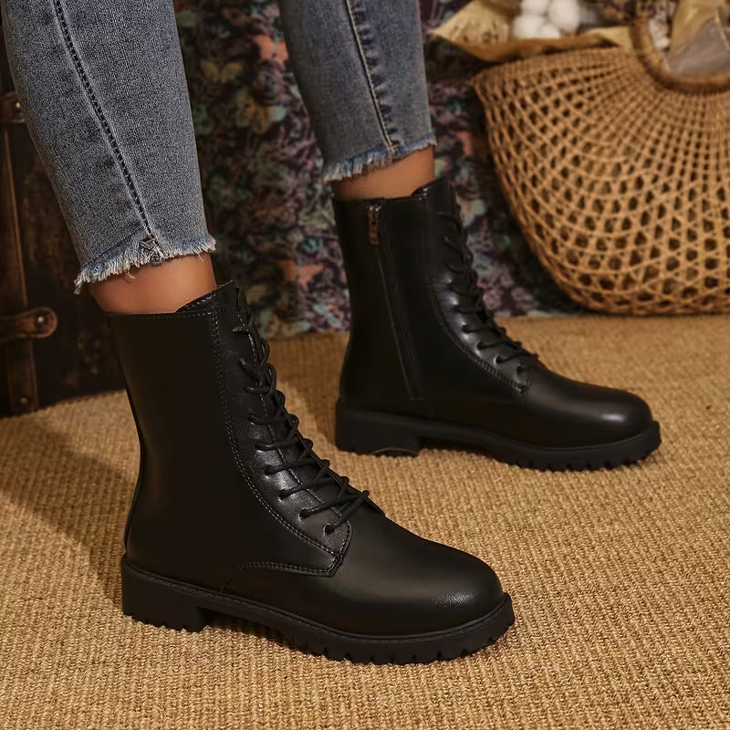 Women's Western Ankle Boots – Lace-Up Design & Chunky Low Heel