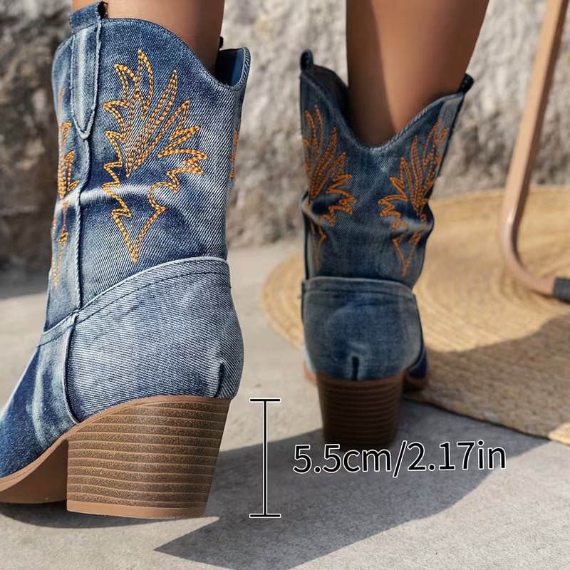 Women's Western Cowboy Boots – Embroidered Details & Washed Finish