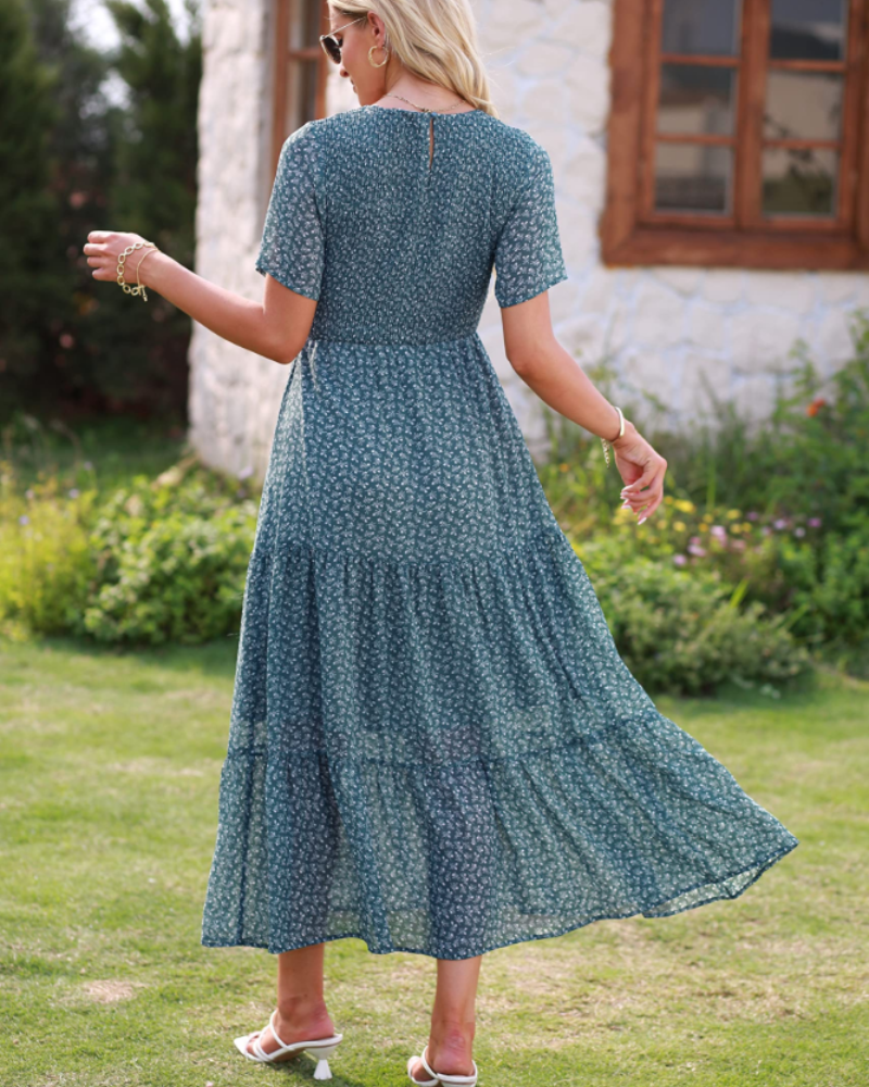 Women's Floral Maxi Dress with Smocked Bust by Bellmaren