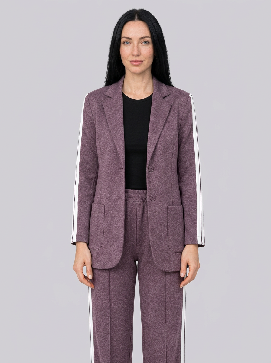 Women's Longline Blazer and Wide-Leg Trousers Set with Side Stripes