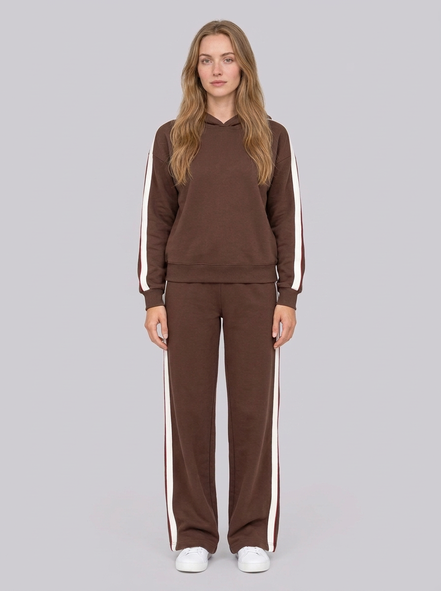 Women's Relaxed Hooded Tracksuit Set with Retro Side Stripes