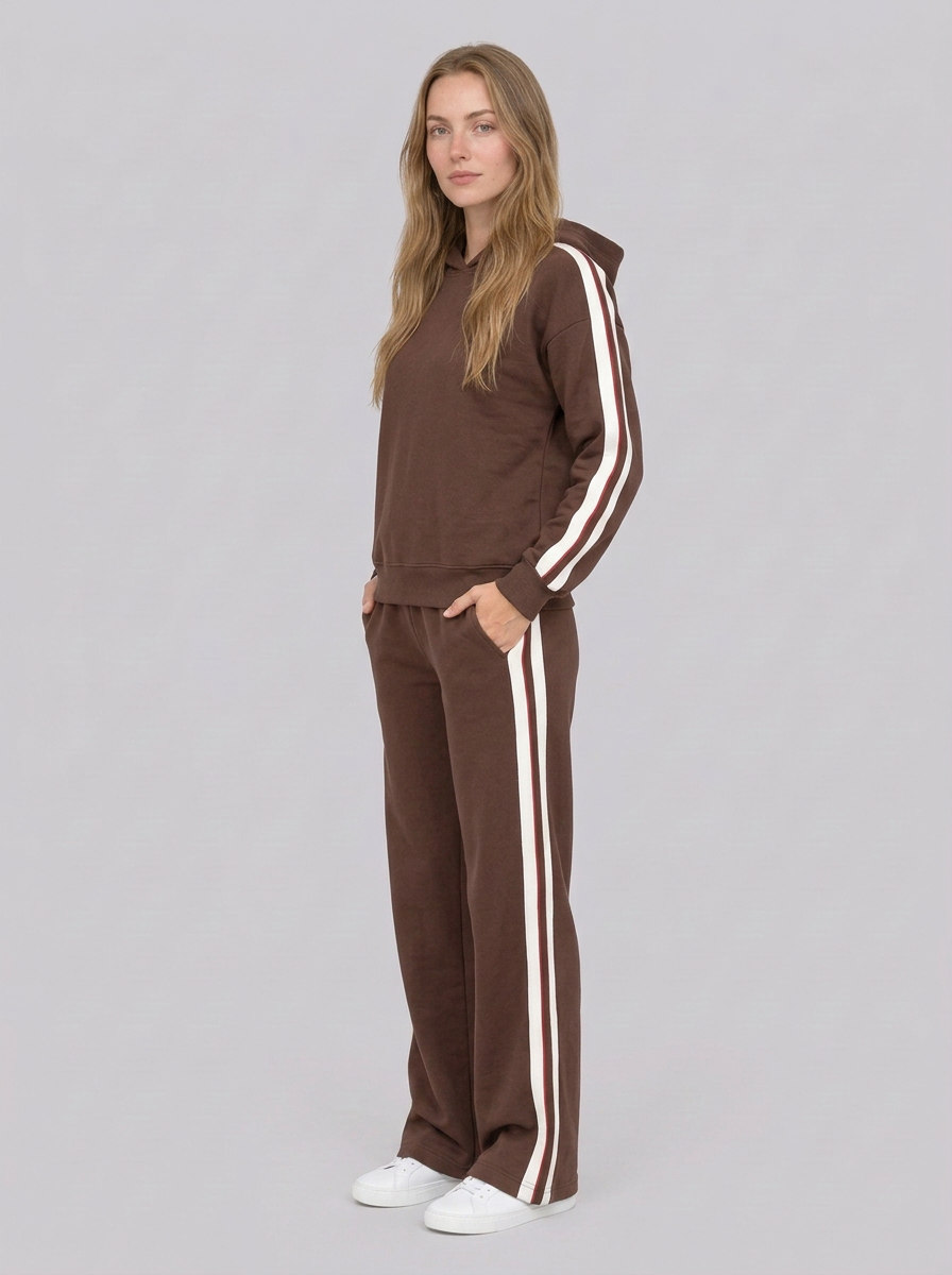 Women's Relaxed Hooded Tracksuit Set with Retro Side Stripes