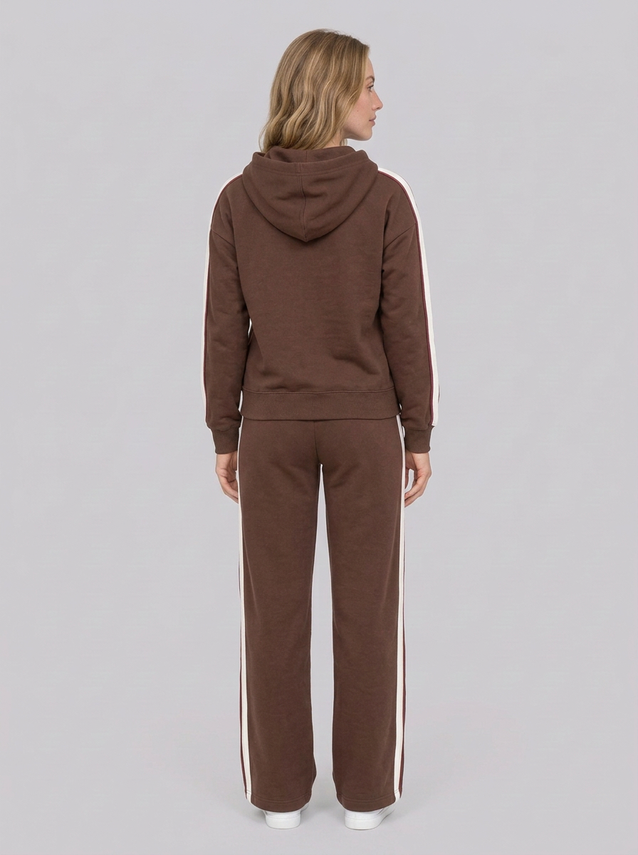 Women's Relaxed Hooded Tracksuit Set with Retro Side Stripes