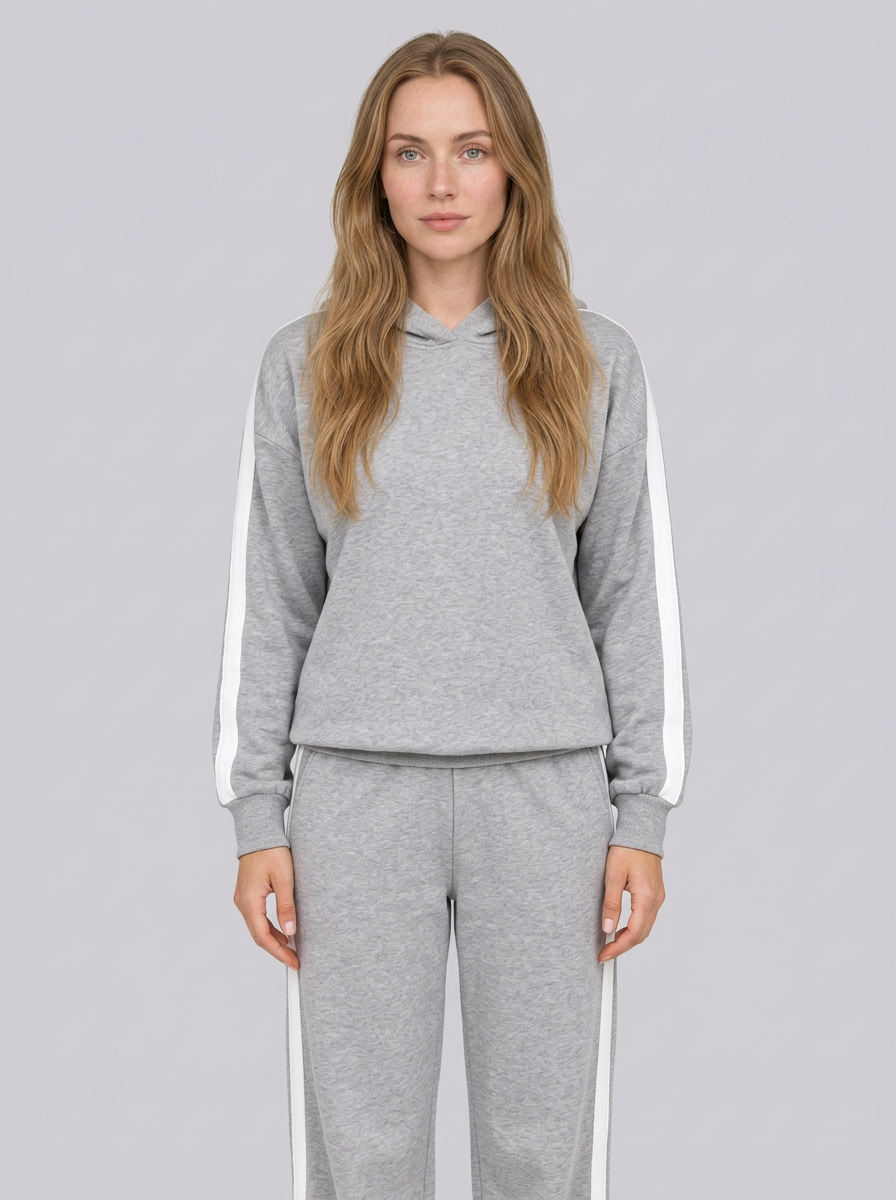 Women's Relaxed Hooded Tracksuit Set with Retro Side Stripes