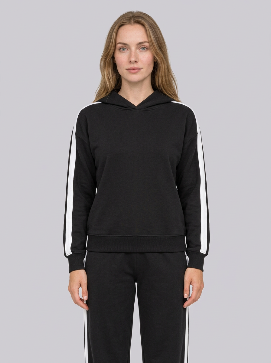 Women's Relaxed Hooded Tracksuit Set with Retro Side Stripes