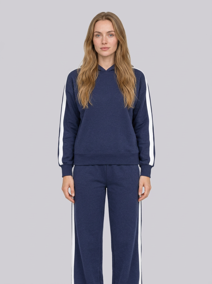 Women's Relaxed Hooded Tracksuit Set with Retro Side Stripes