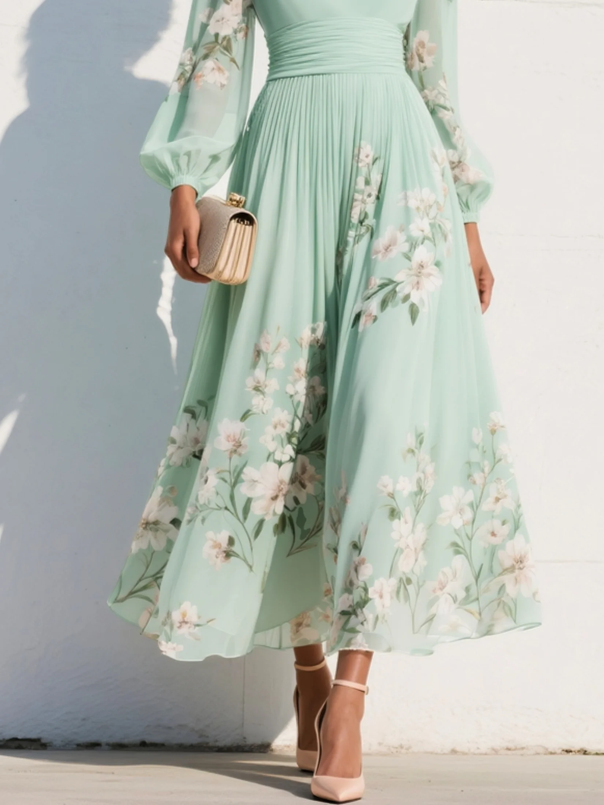 Monroe | V-Neck Chiffon Floral Midi Dress by Bellmaren