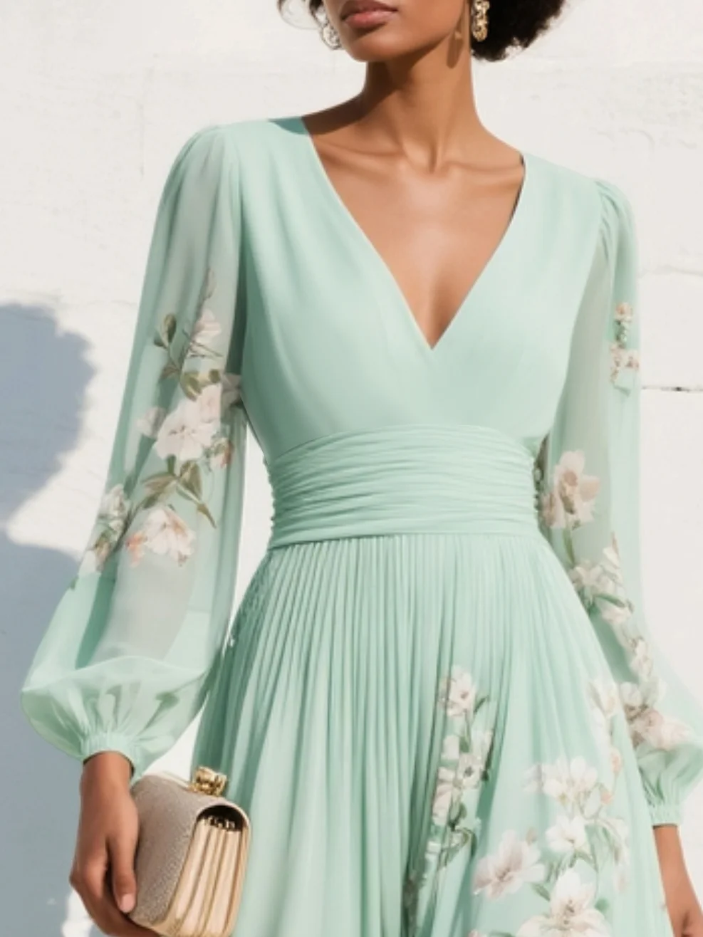 Monroe | V-Neck Chiffon Floral Midi Dress by Bellmaren