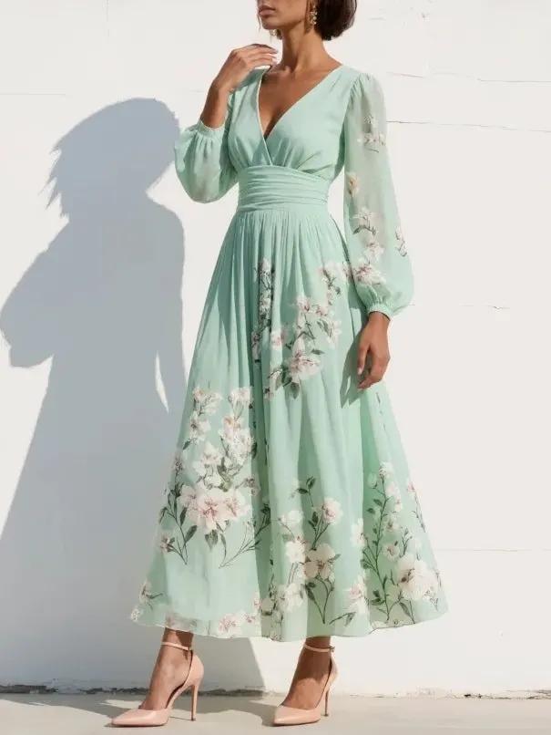 Monroe | V-Neck Chiffon Floral Midi Dress by Bellmaren