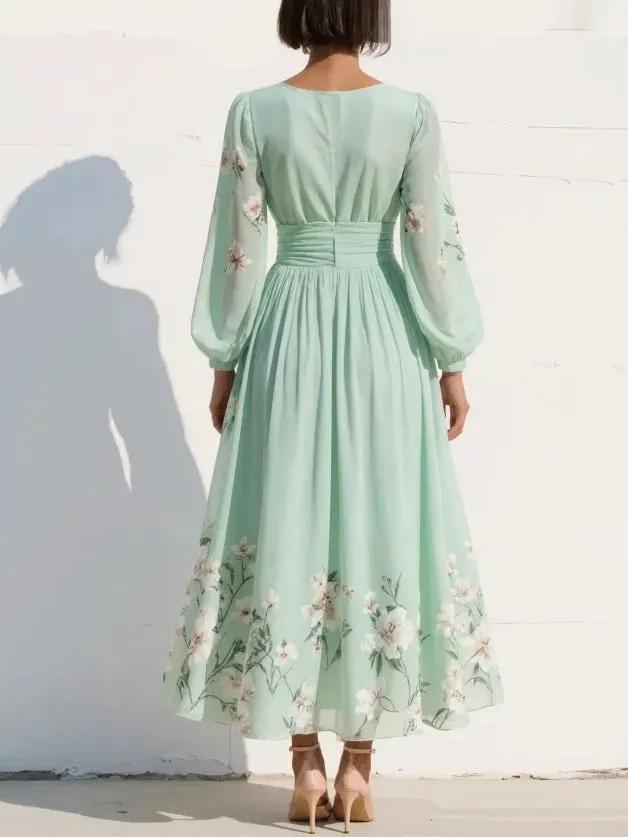 Monroe | V-Neck Chiffon Floral Midi Dress by Bellmaren