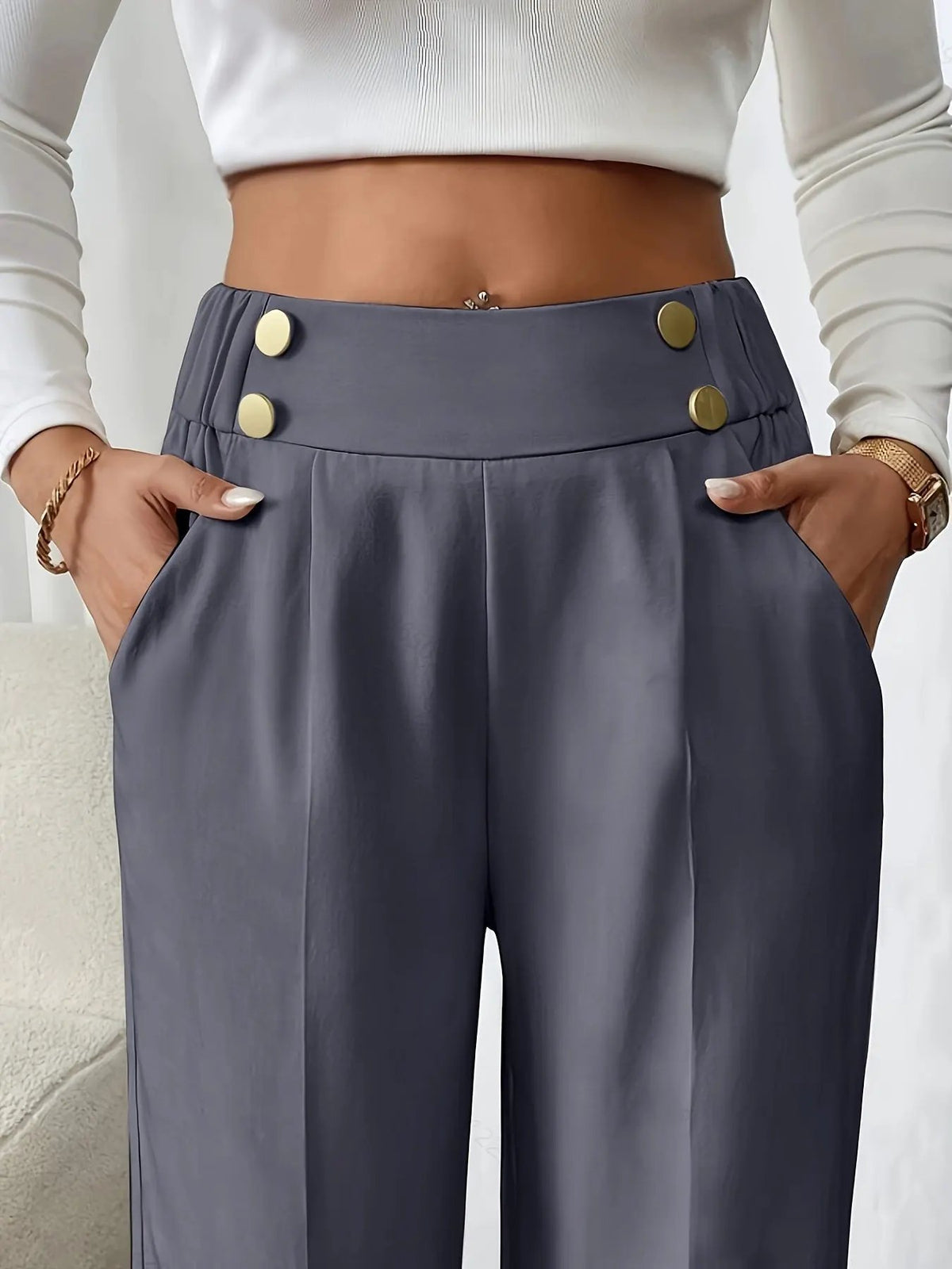 Women's Tailored Wide-Leg Trousers with Elastic High Waist-Women's Trousers-Bellmaren-Apricot-S-My Store