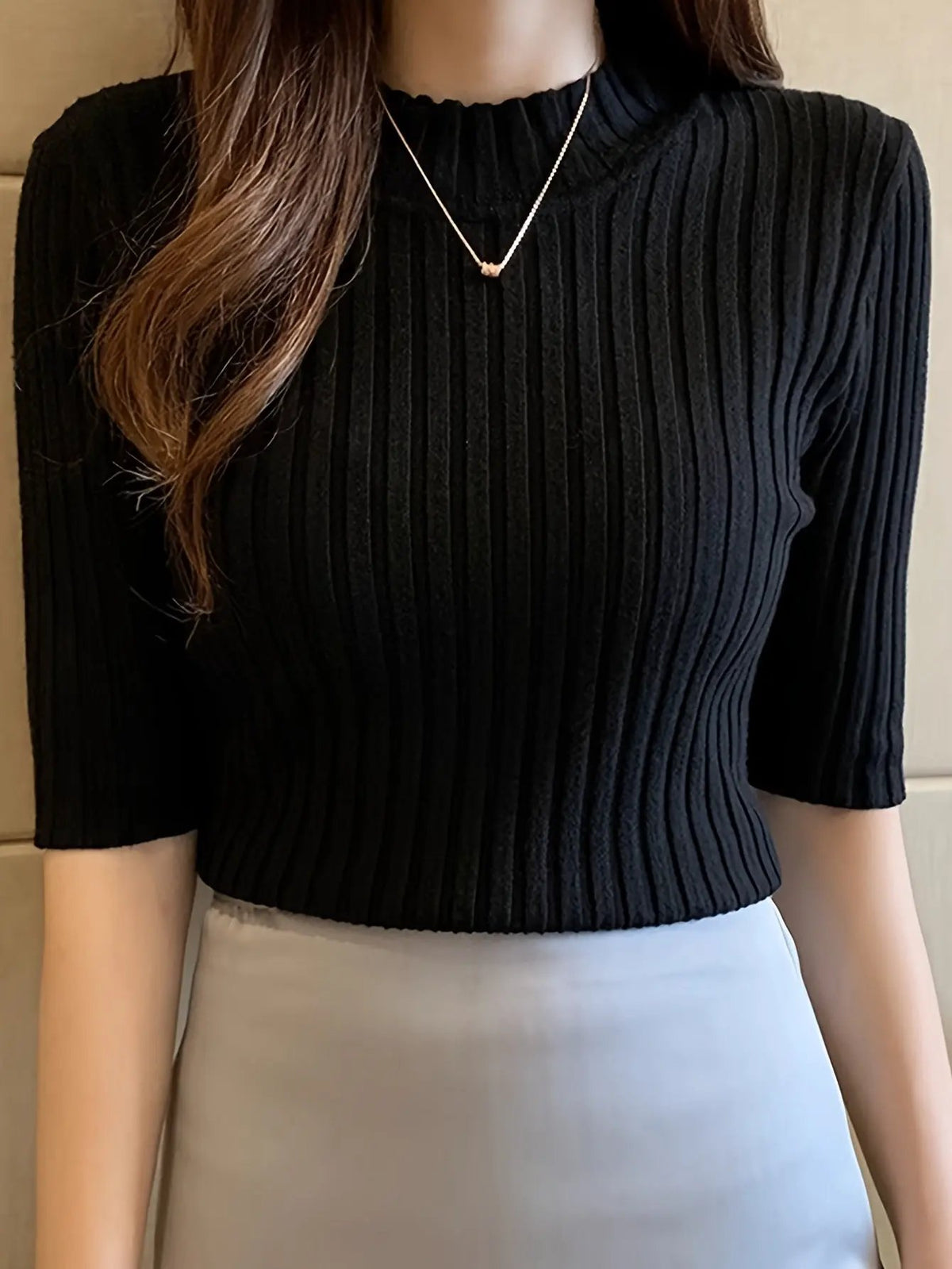 Women's Ribbed Mock Neck Top - Slim Profile-Women's Sweaters-Bellmaren-Fuchsia-One Size-My Store