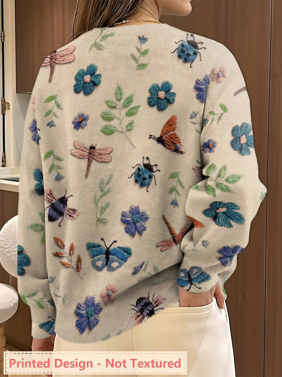 Women's Botanical Print Crew Neck Jumper For Layering by Bellmaren