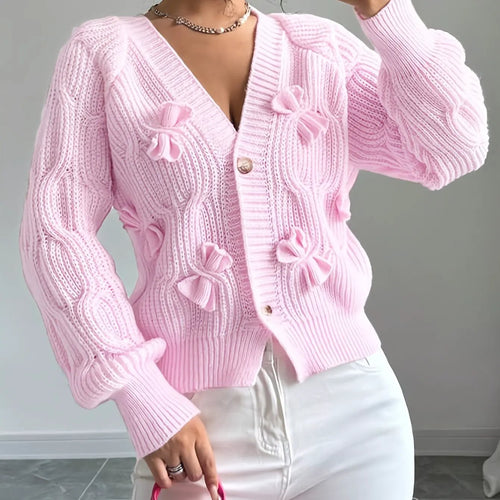 Women's Bow-Detail Long Sleeve Button Cardigan-Women’s Cardigans-Bellmaren-Pink-S-My Store