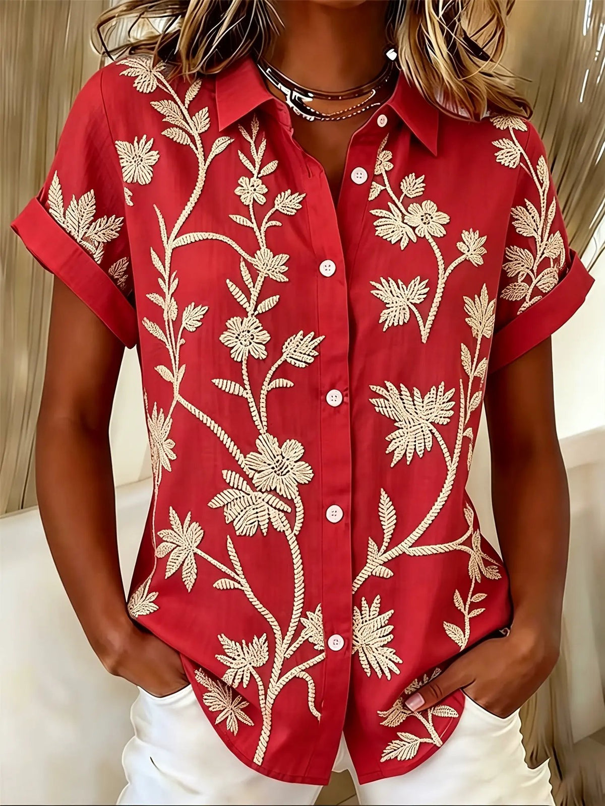 Regina | Botanical Print Shirt by My Store