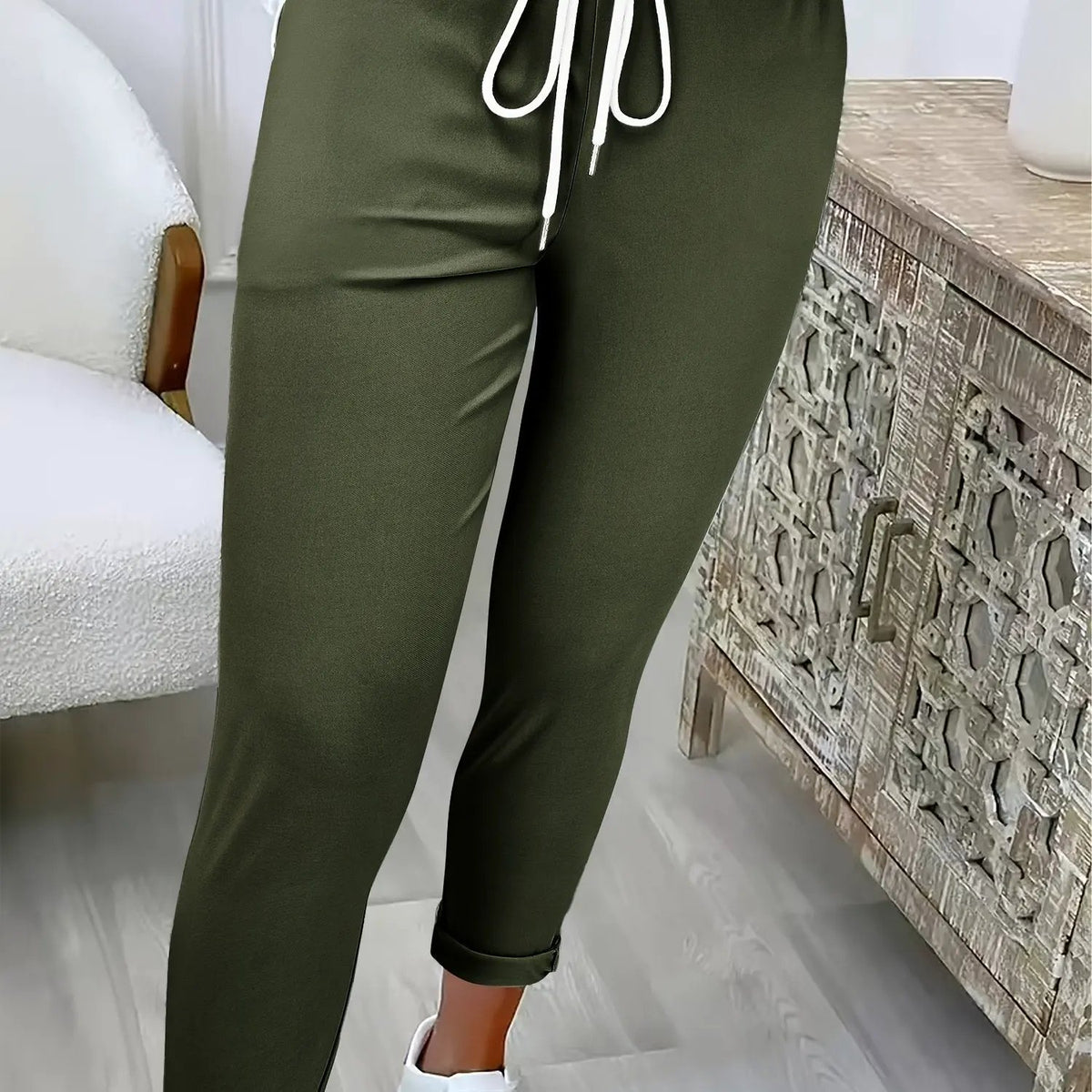 Women's Relaxed Drawstring Tapered Trousers-Women's Trousers-Bellmaren-Fern Green-S-My Store