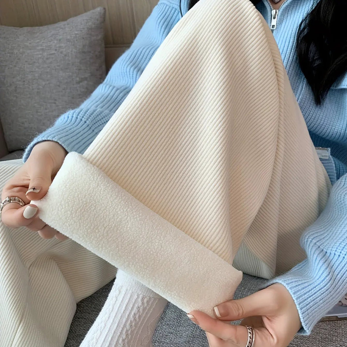 Women's Wide Leg Trousers With Soft Inner Lining-Women's Trousers-Bellmaren-Ivory White-XS-My Store
