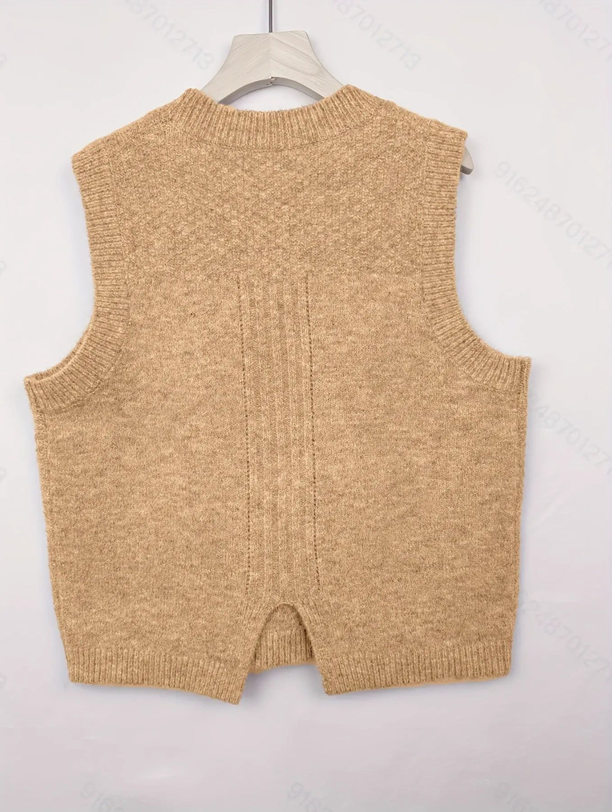 Women's Cable-Knit Sleeveless Vest / Collared Style-Women's Sweaters-Bellmaren-Yellowish-Brown-S-My Store