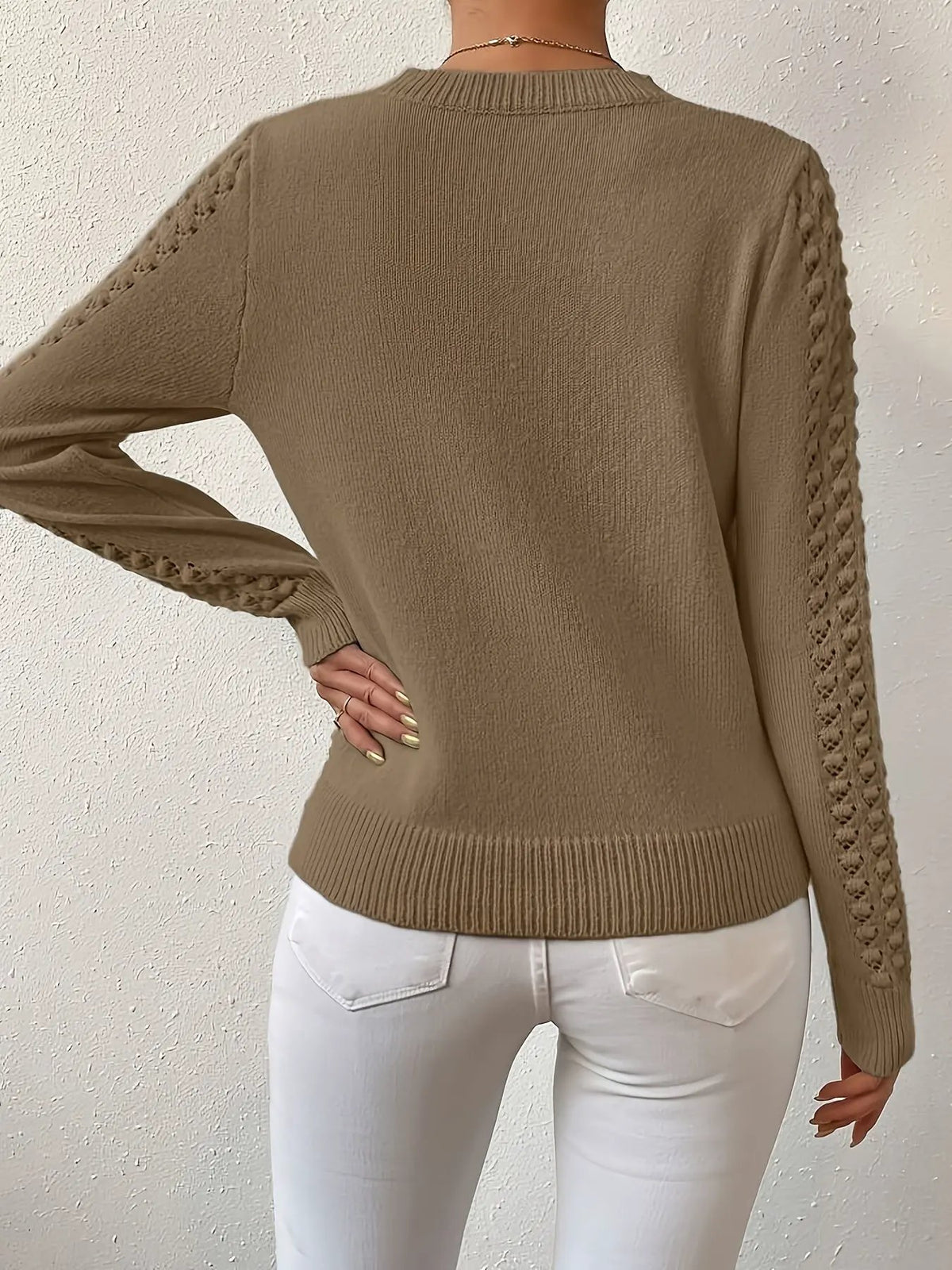 Women's Pointelle Knit Round Neck Jumper-Women's Sweaters-Bellmaren-Light Blue-XS-My Store
