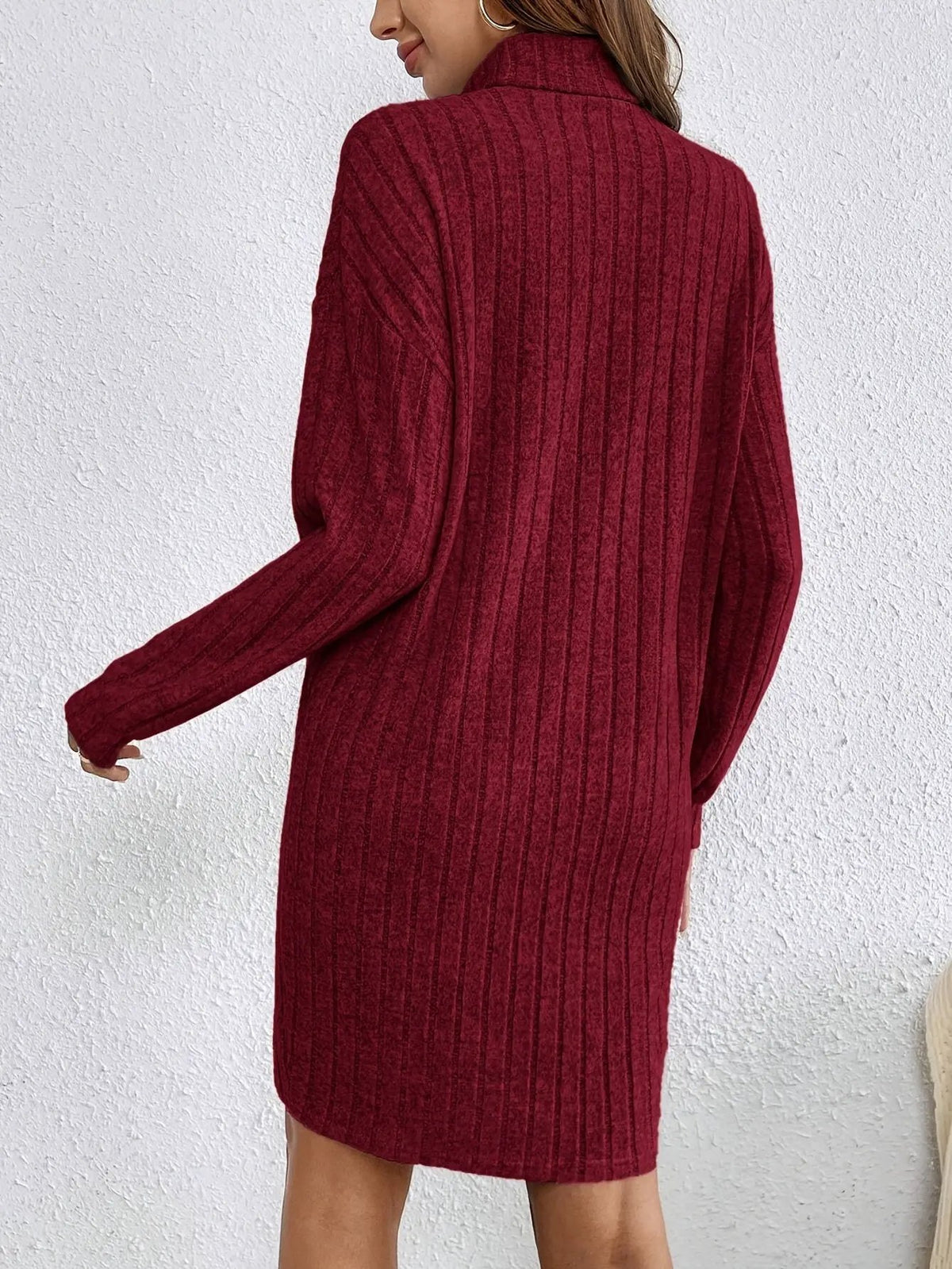 Women's Ribbed Turtleneck Sweater Dress Casual Layering-Women's Dresses-Bellmaren-Khaki-XS-My Store