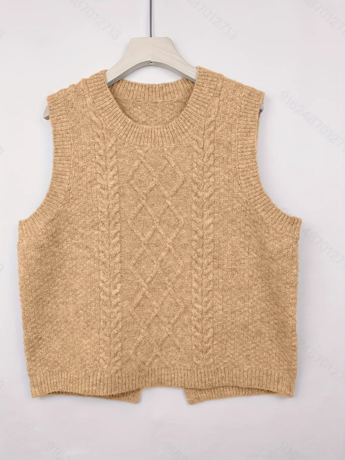 Women's Cable-Knit Sleeveless Vest / Collared Style-Women's Sweaters-Bellmaren-Yellowish-Brown-S-My Store