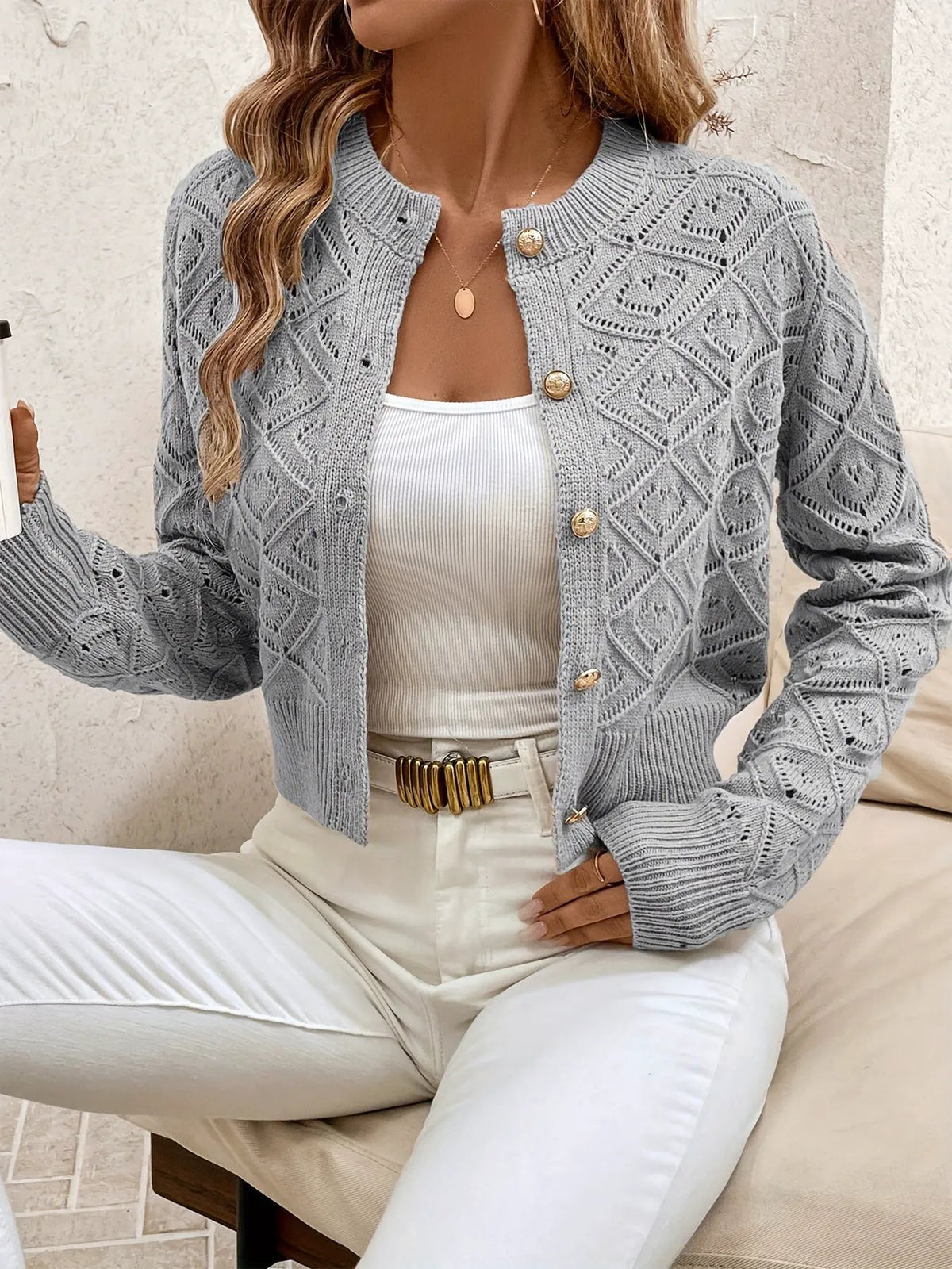 Della | Textured Button-Front Cardigan by My Store