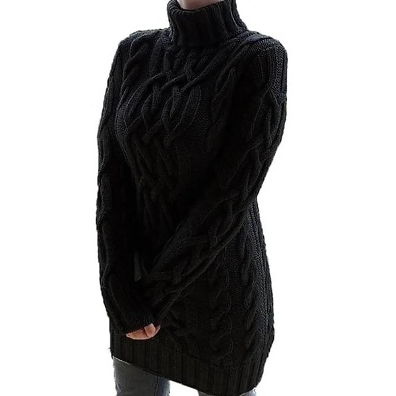 Women's Cable-Textured Turtleneck Sweater Dress-Women's Dresses-Bellmaren-Black-S-My Store