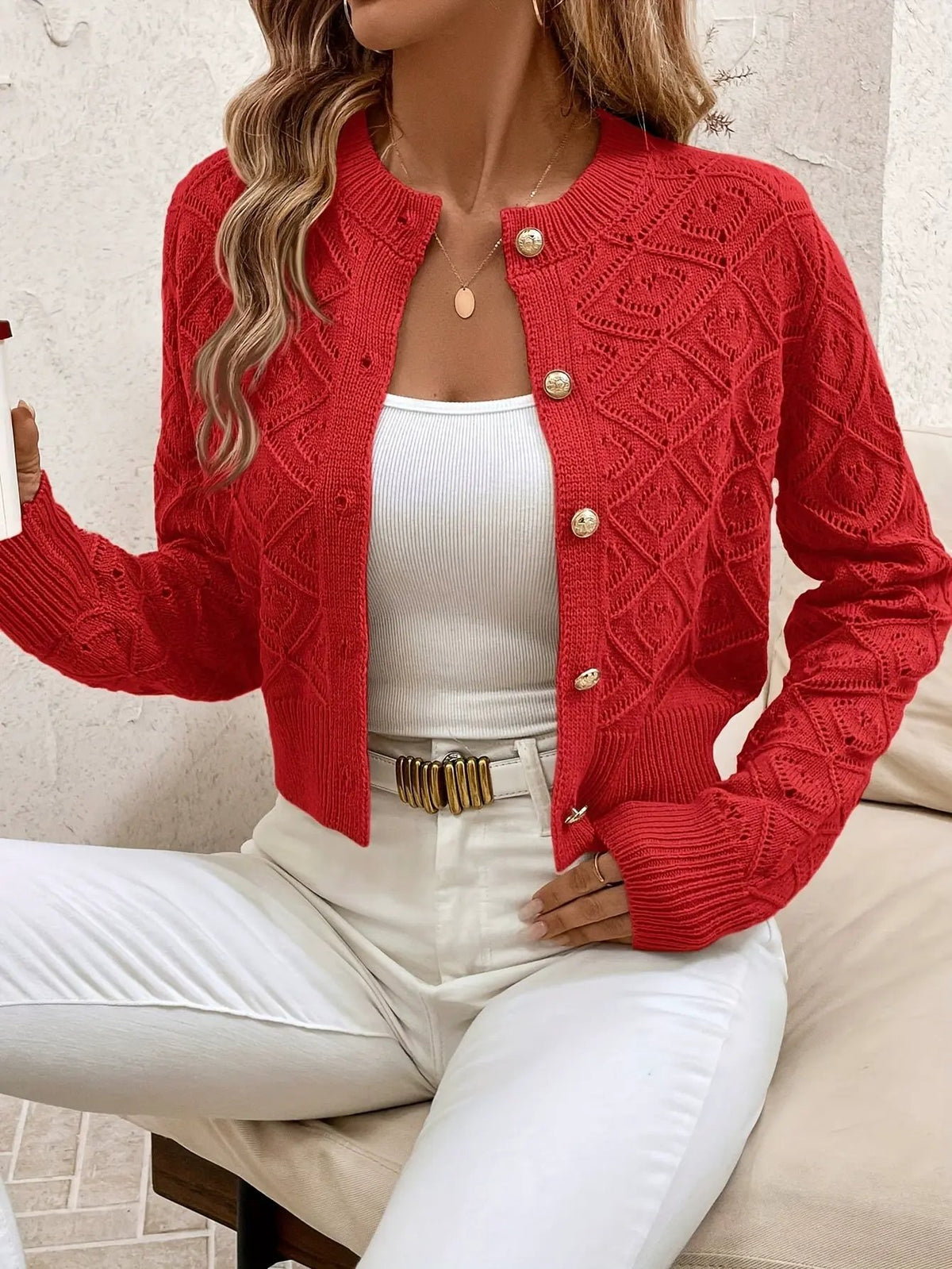 Della | Textured Button-Front Cardigan by My Store